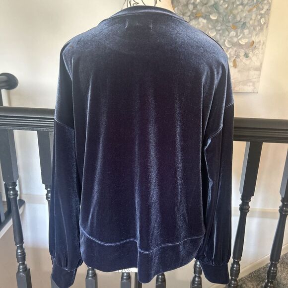 Madewell Metallic Blue Velvet Velour Balloon Sleeve Top size Med - Picture 3 of 4